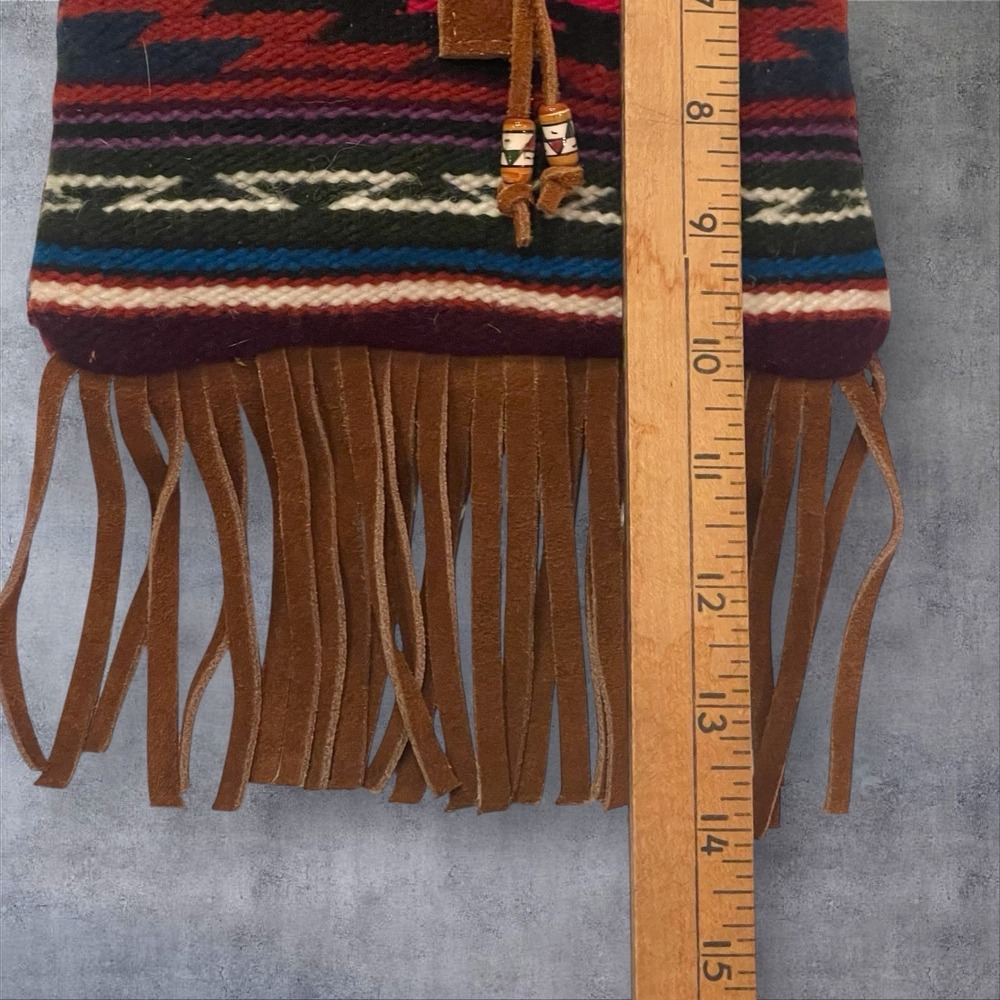 Wool And Leather Crossbody Blanket Shoulder Bag Aztec Southwestern Fringe Boho - Picture 7 of 8